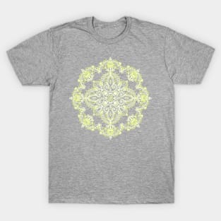 Pale Lemon Yellow Lace Mandala on Grey T-Shirt